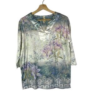 Endless Designs Blue & Purple Floral Y2K Burnout Top L